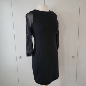 Black Knit Minidress With Sheer Mesh Sleeves Size M